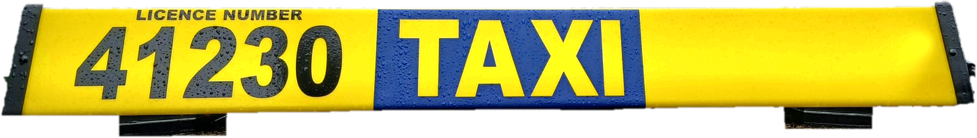 Air Glide 2 taxi roof sign by Pulsar Europe — front view showing licence number panel, TAXI panel and angled magnet mounts
